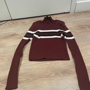 Burgundy striped shirt crop top turtleneck
